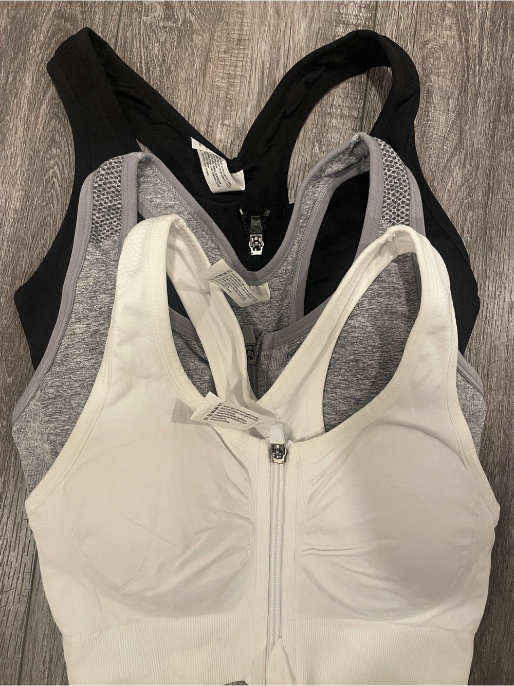 90 Degree 3-pack Front-Zip Support Tank Sports Bra white, gray, black size S